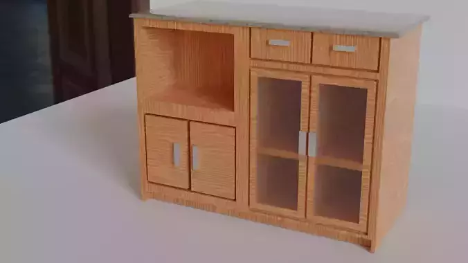 Cabinet 3D model wooden on table