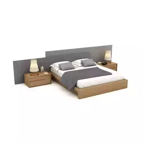 Decorative Stylish Bed With Nightstands And Lamps