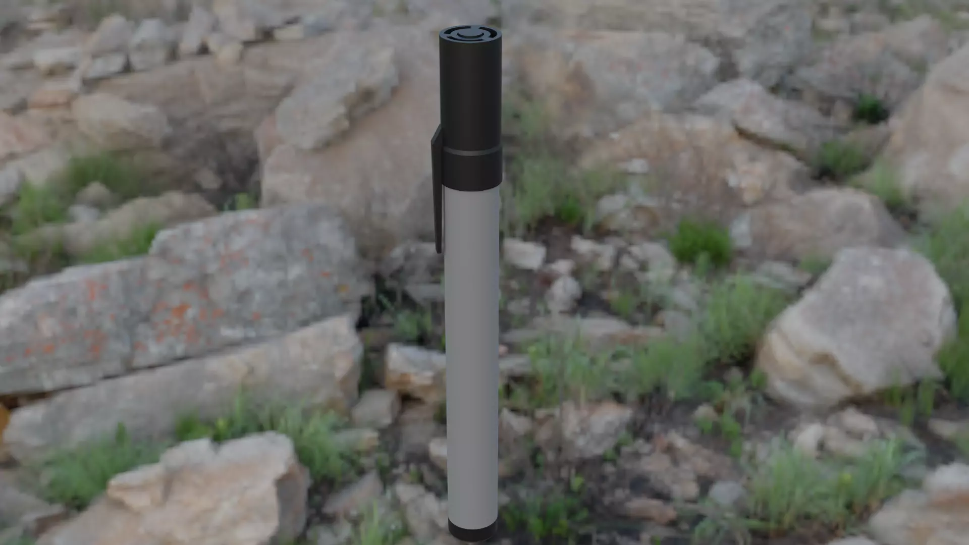 Ballpen metal pole in middle of rocky area Free low-poly 3D model