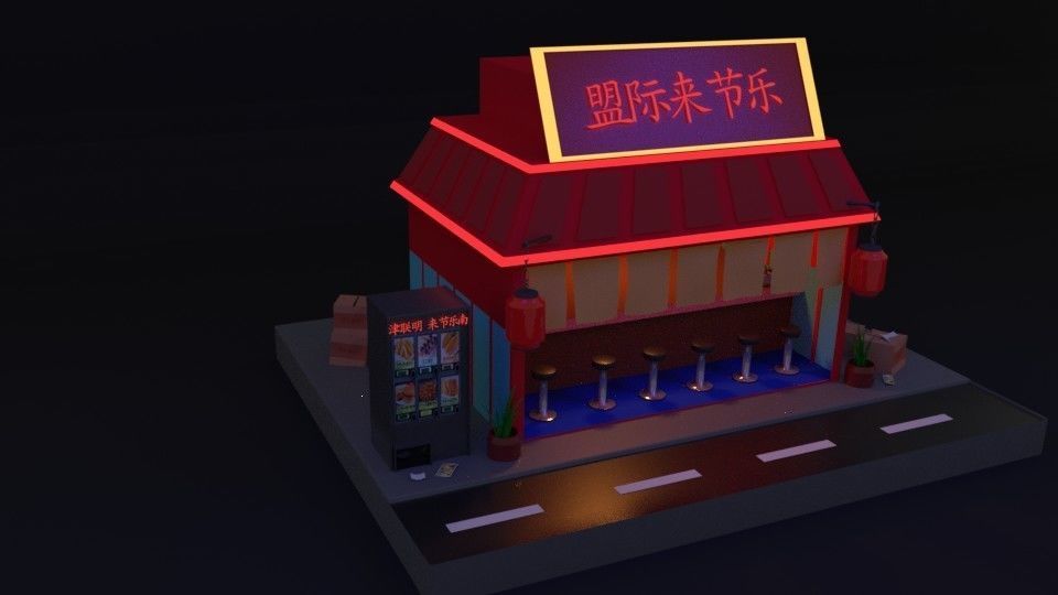 Ramen shop Low-poly 3D model_1