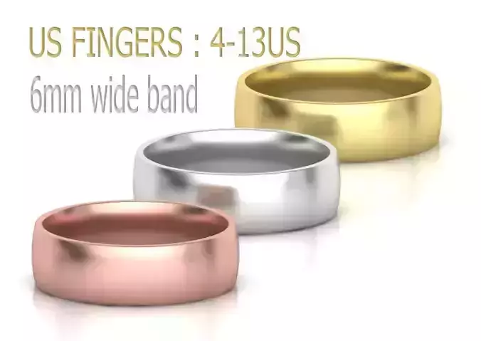 Traditional Court Wedding Band 6mm wide 4-13US sizes 3D print model