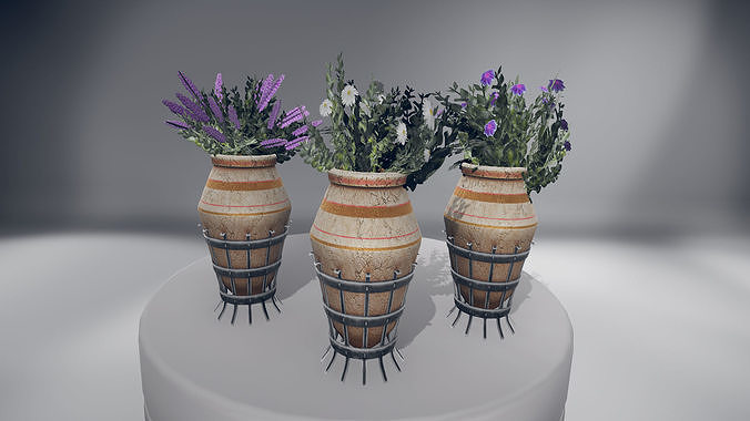 Flowers two planters Low-poly 3D model