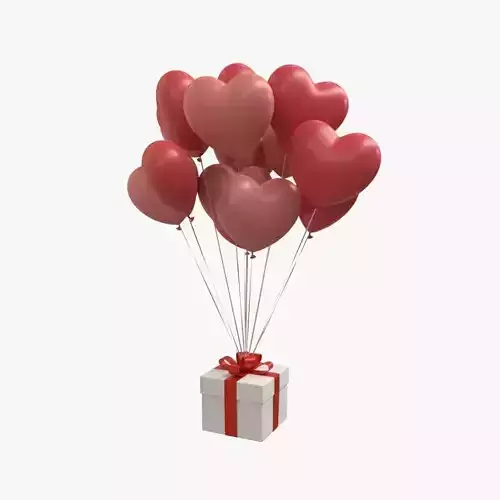 Gift box with heart balloons