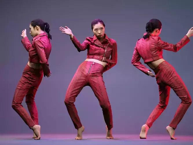 Girl slapping in Red Leather snake outfit