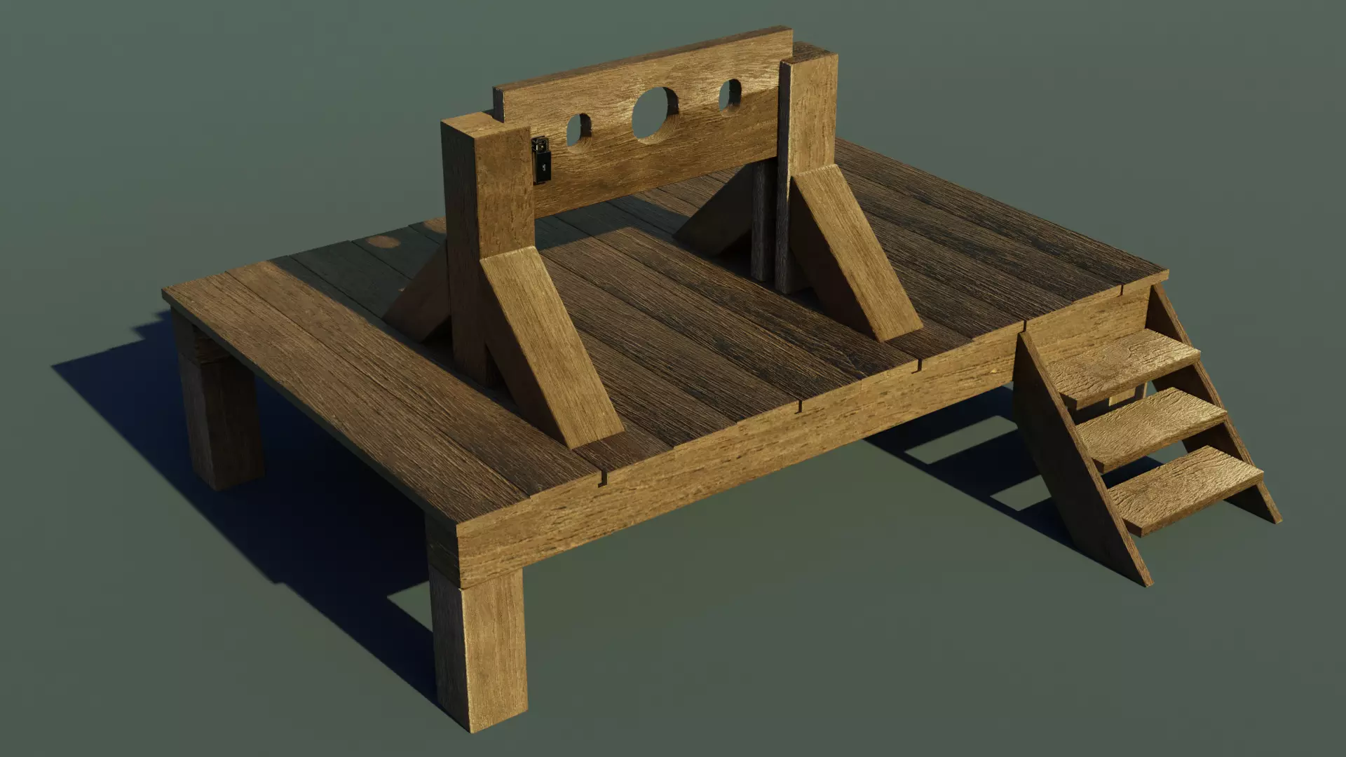 Wooden shackles Low-poly 3D model_0