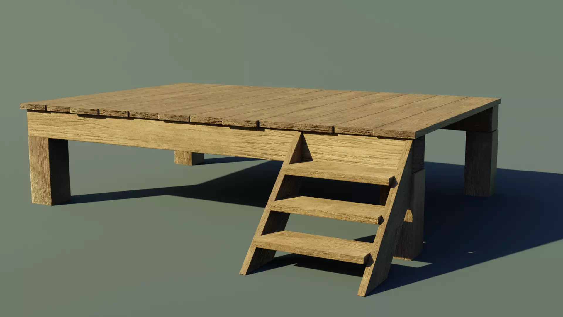 Wooden stage Low-poly 3D model_0