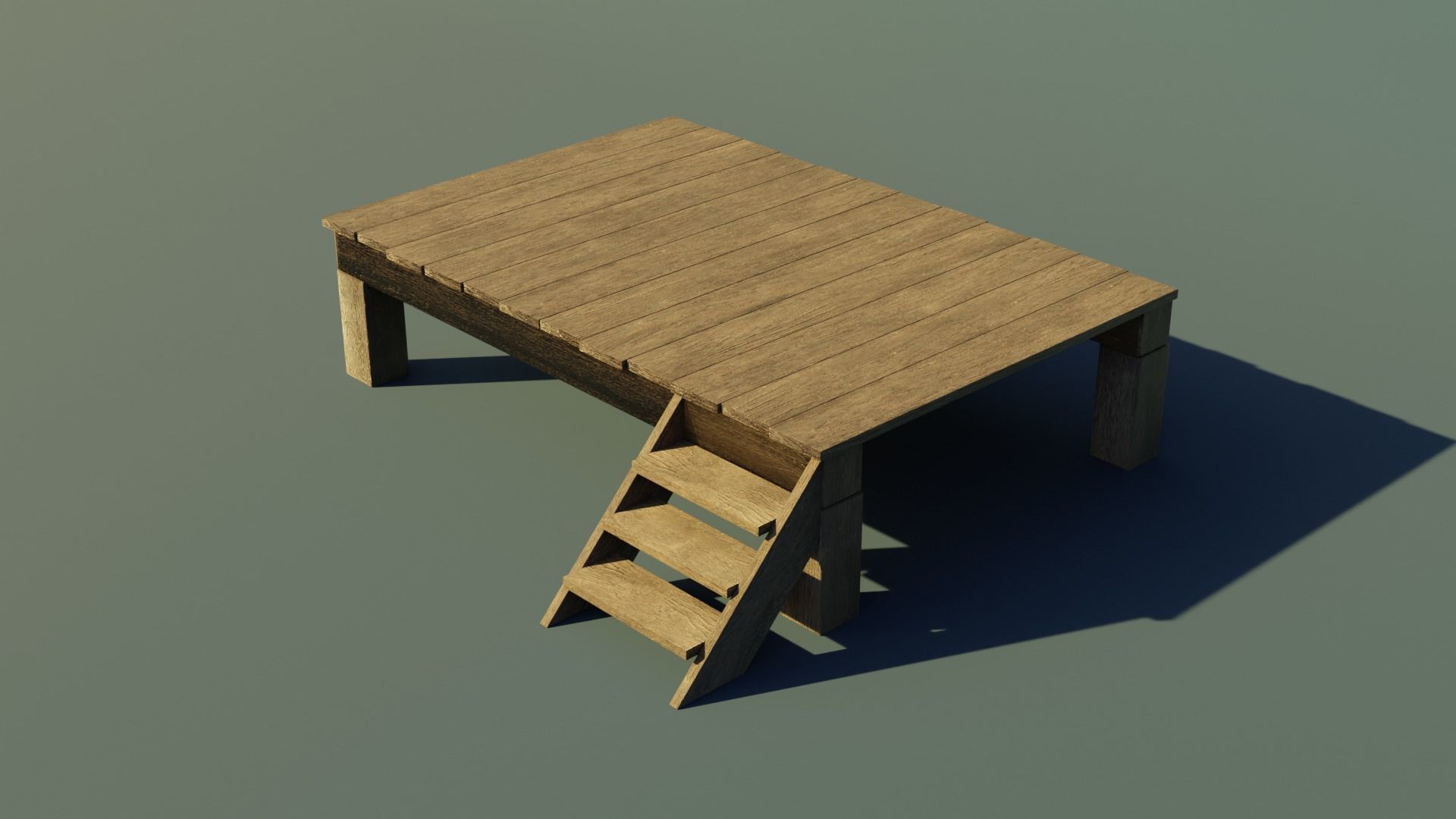 Wooden stage Low-poly 3D model_1