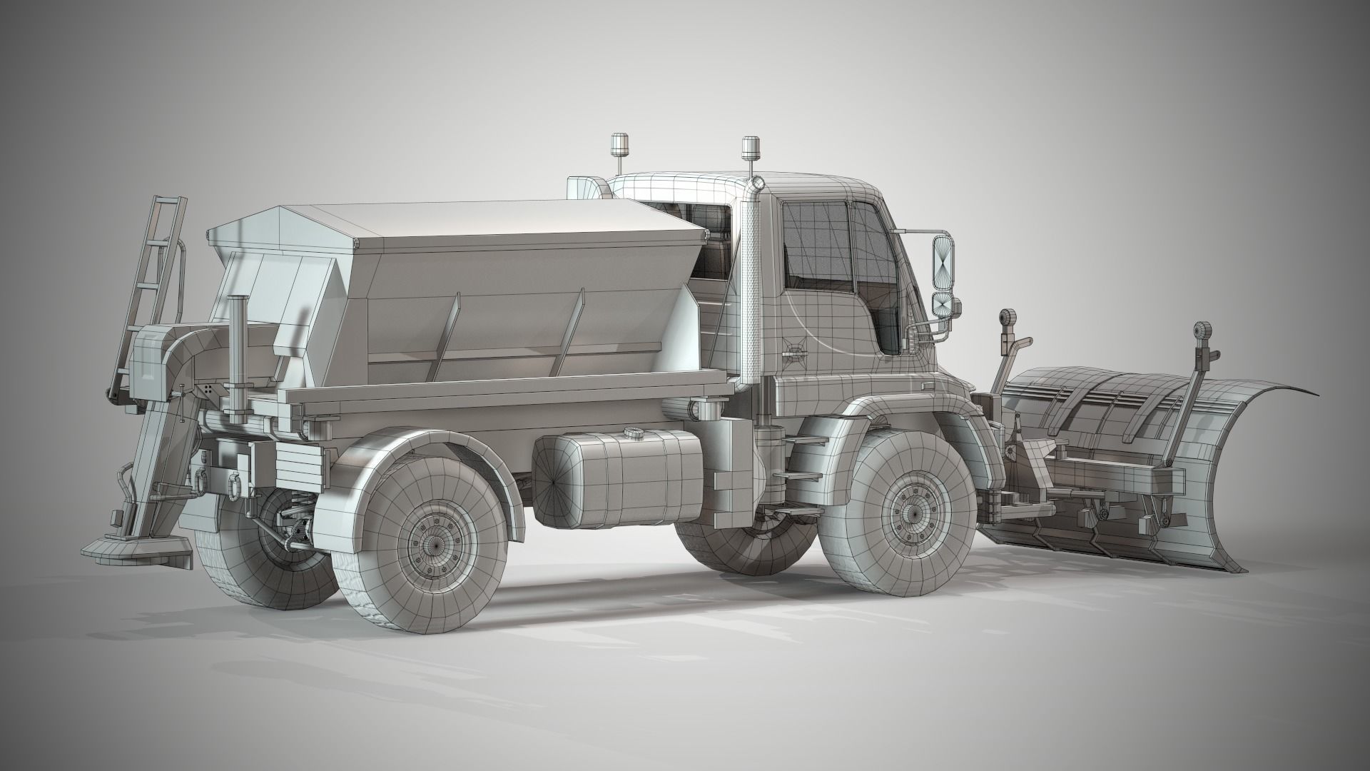 Snowplow Truck Unimog U500 2 Low-poly 3D model_11