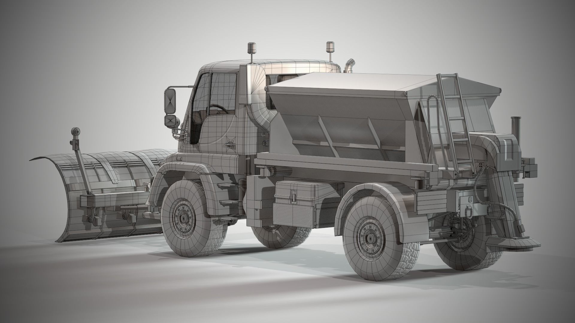 Snowplow Truck Unimog U500 2 Low-poly 3D model_13