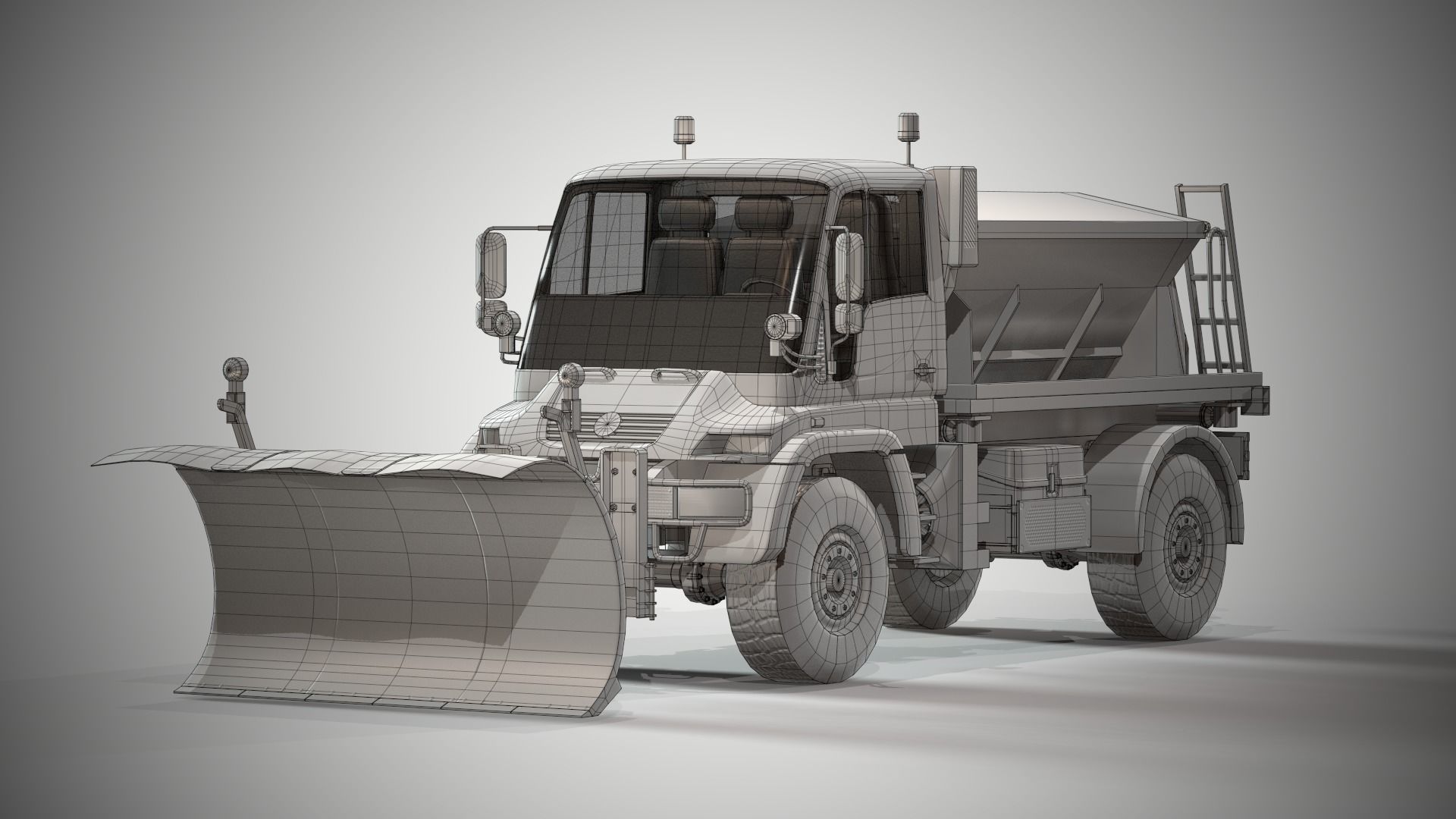 Snowplow Truck Unimog U500 2 Low-poly 3D model_12