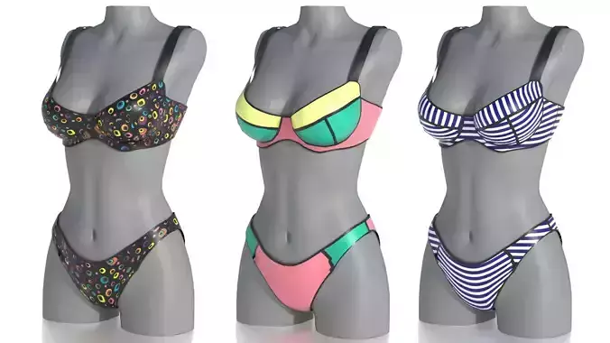 BIKINI 2 woman wearing on mannequin Low-poly 3D model