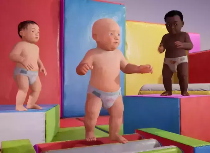 Babies three blocks Low-poly 3D model