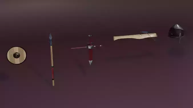 A set of medieval weapons and armor Low-poly 3D model