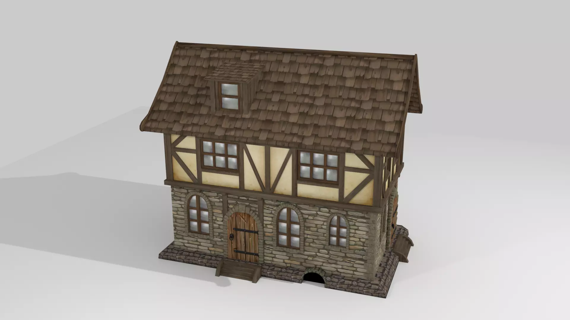 Cartoon medieval house 3 3d Low-poly 3D model_0