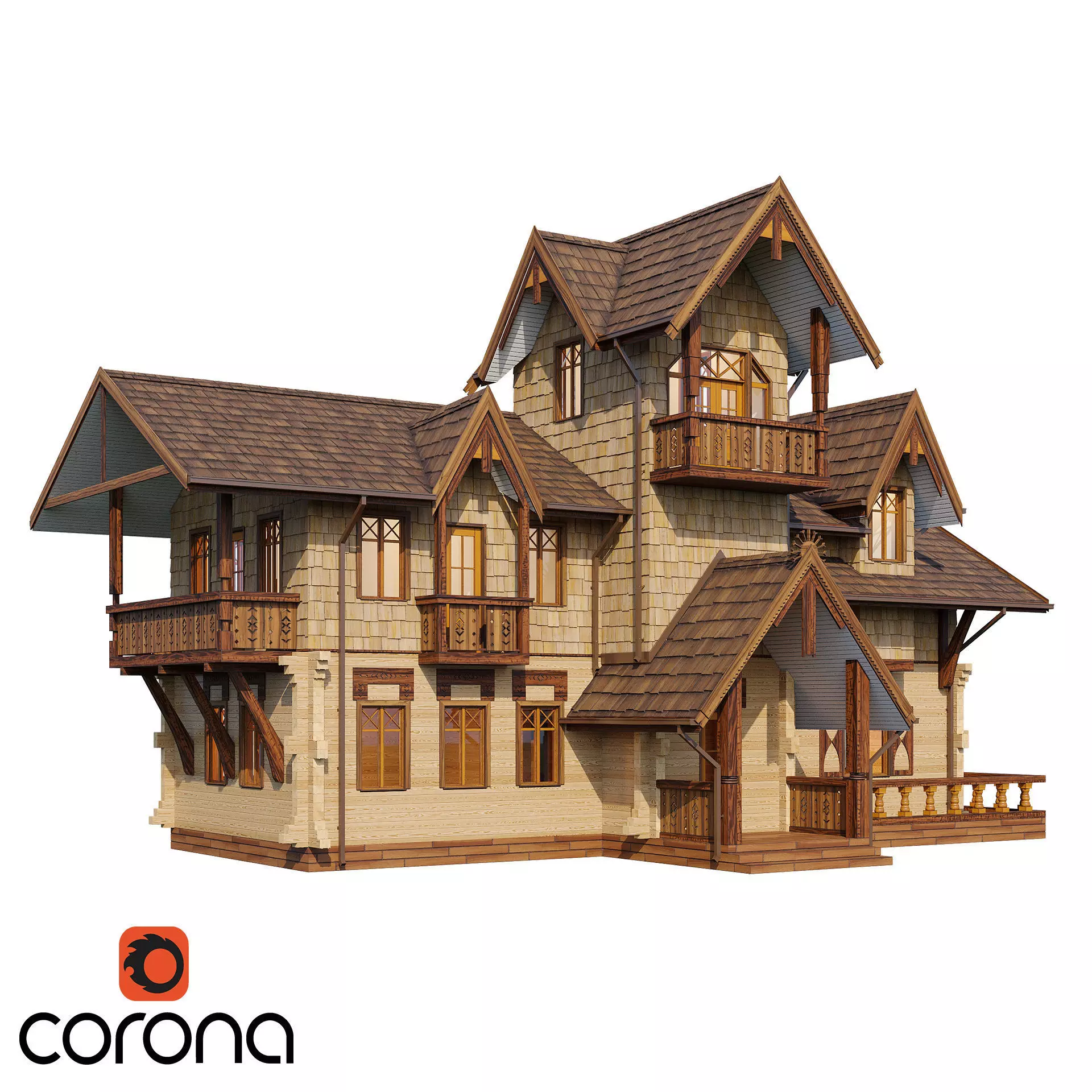 Wood house 3D model_0