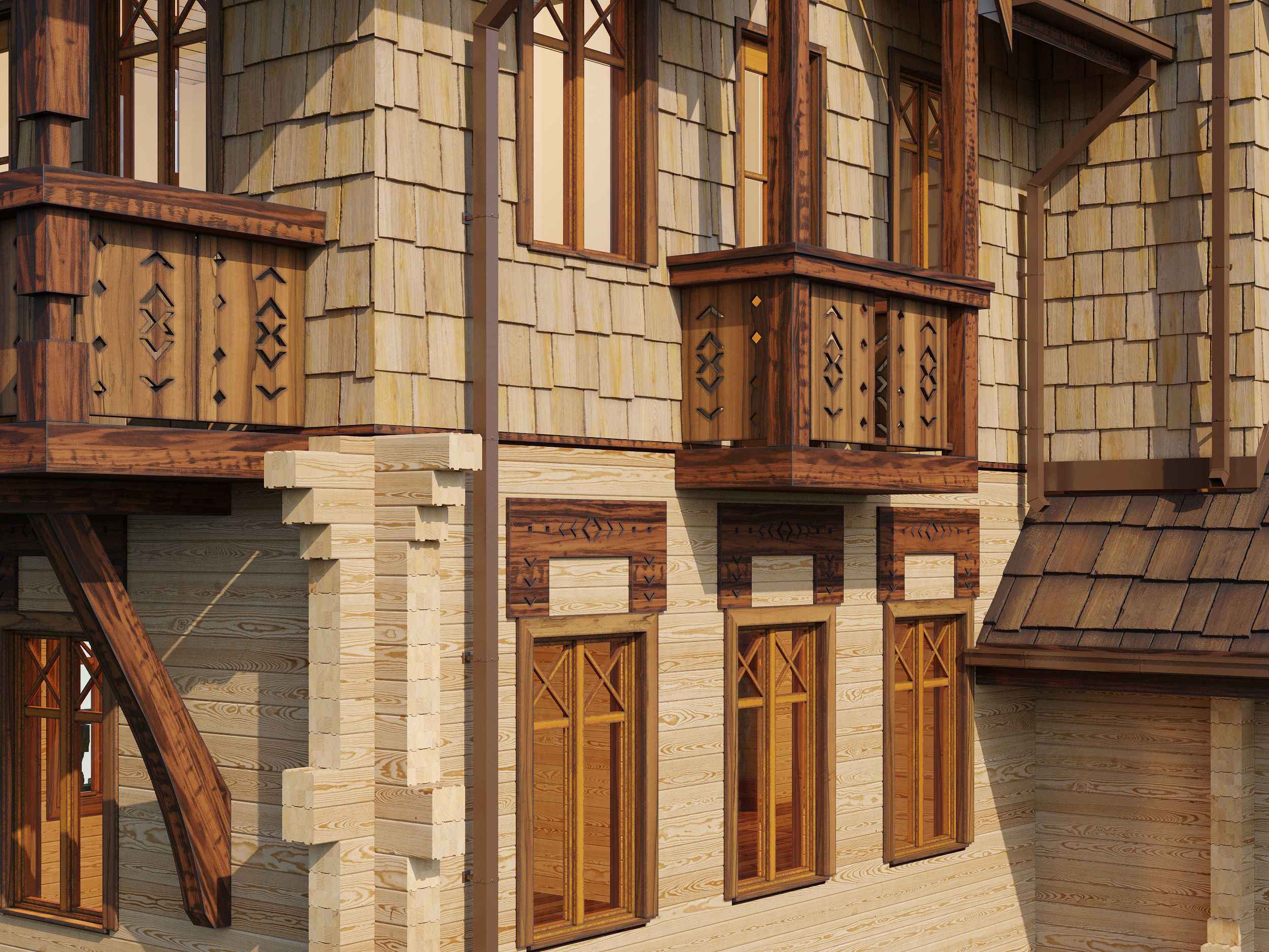 Wood house 3D model_2