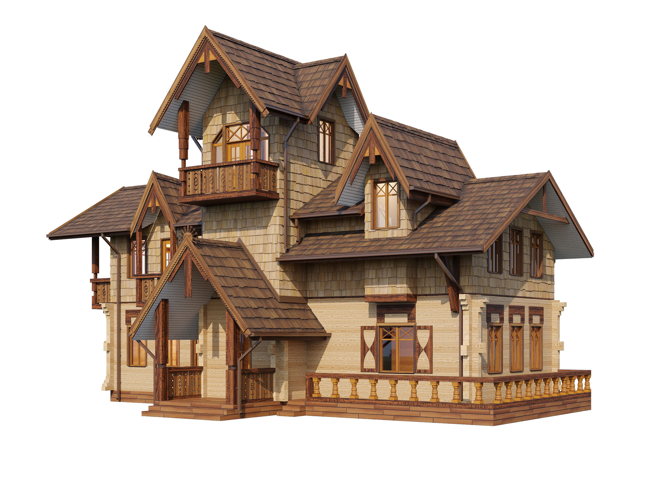 Wood house 3D model_3