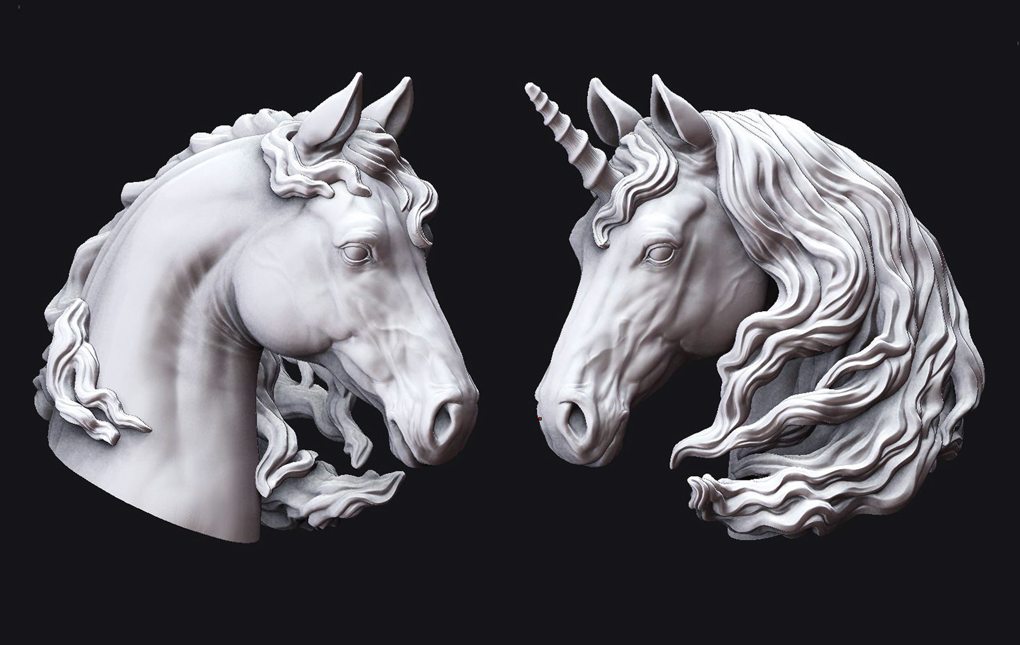 Horse and Unicorn  Head  3D print model_1