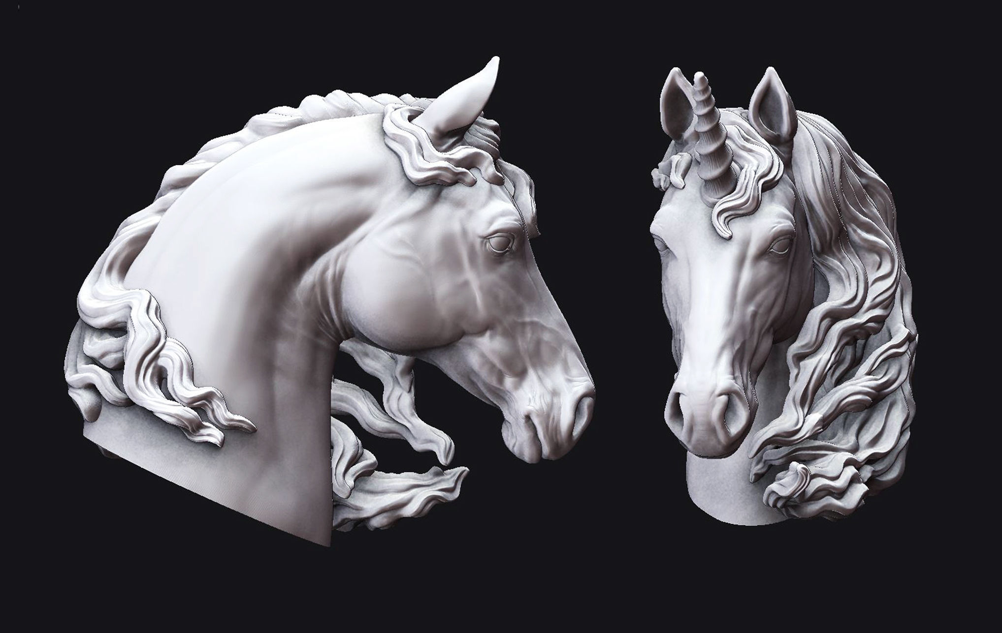 Horse and Unicorn  Head  3D print model_3