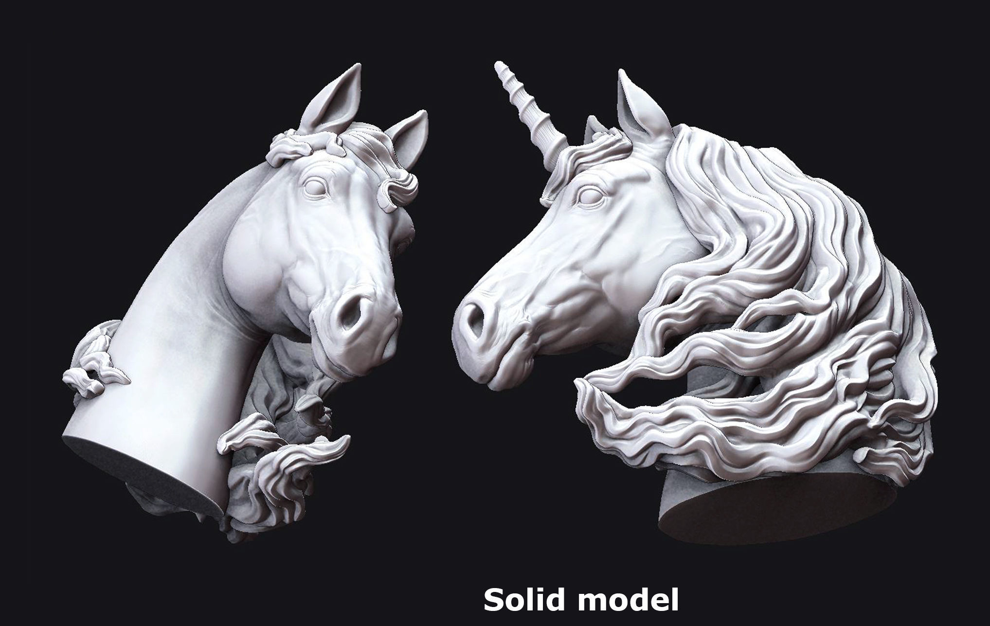 Horse and Unicorn  Head  3D print model_5