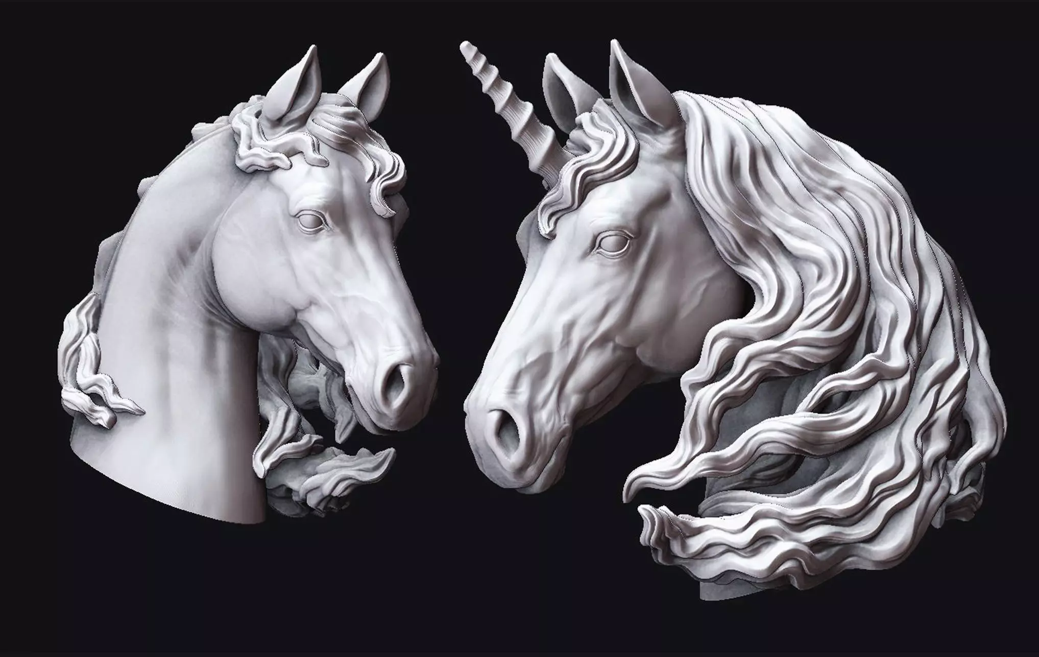 Horse and Unicorn  Head  3D print model_0
