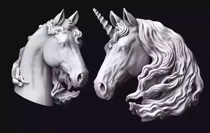 Horse and Unicorn  Head  3D print model