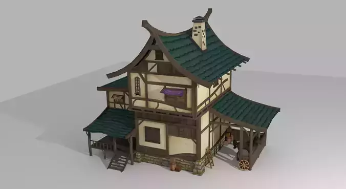 Cartoon medieval house 6 3d