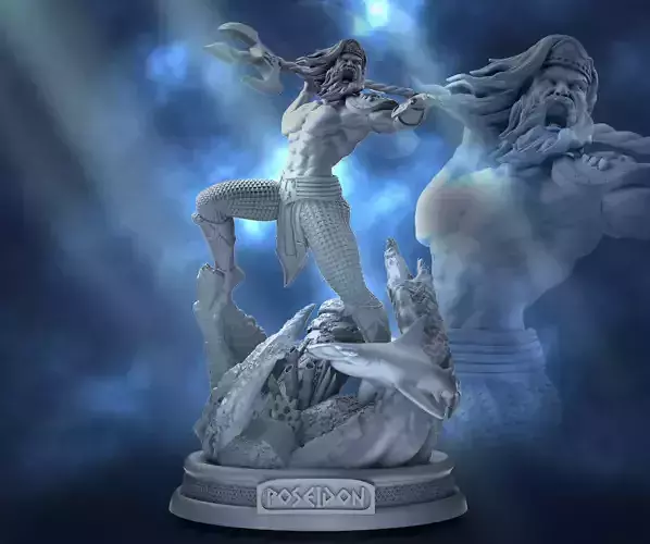 Poseidon statue of neptune 3D print model