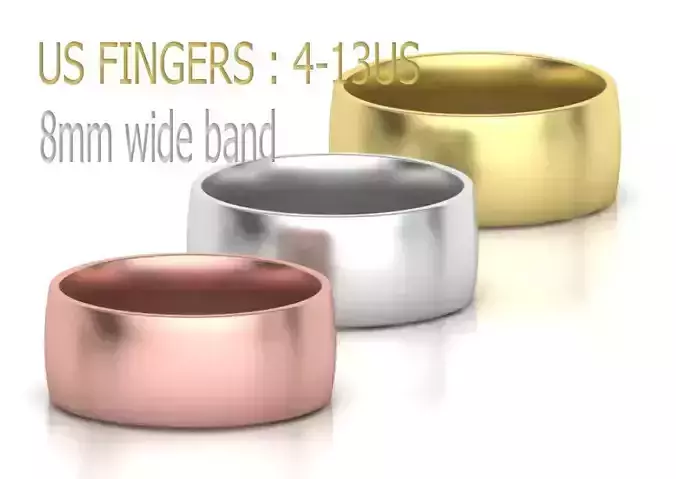Traditional Court Wedding Band Ring 8mm wide 4-13US sizes 3D print model
