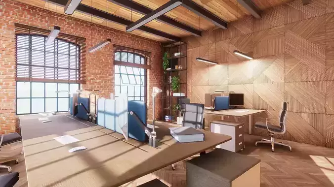 HQ ArchViz Modular Loft Office Low-poly 3D model
