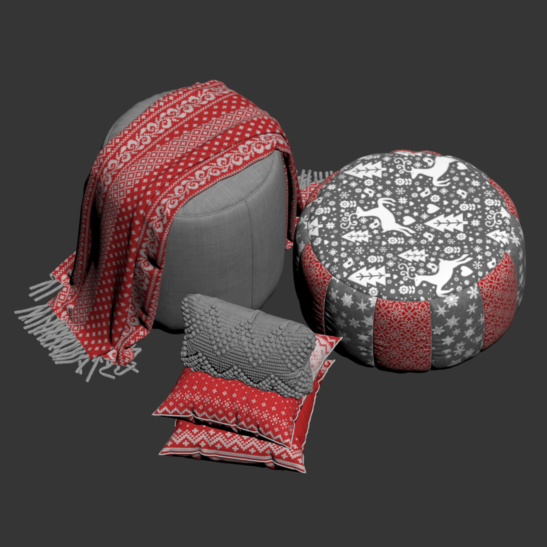 Puf color set 4 3D model_9