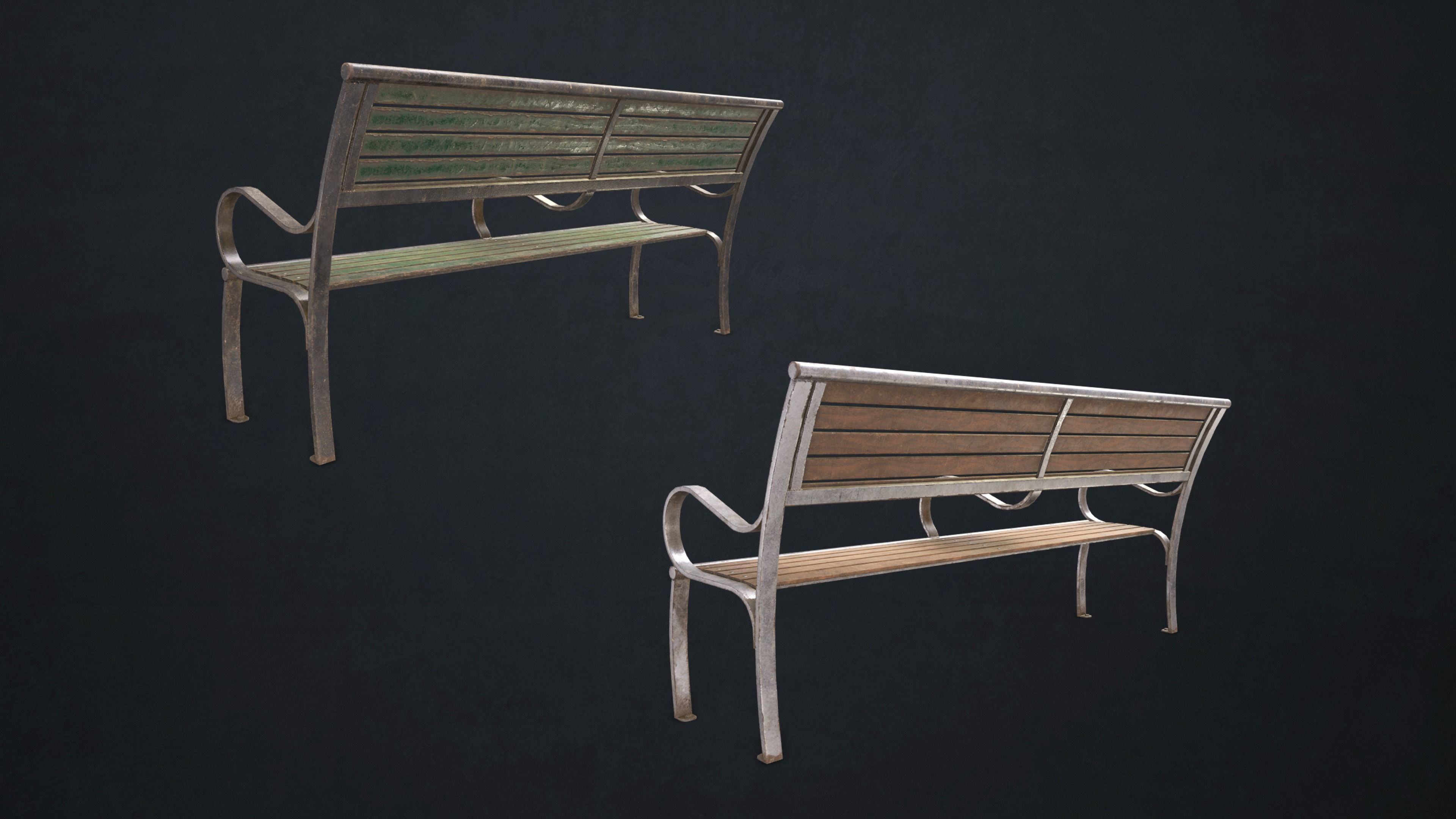Street Bench Low-poly 3D model_2