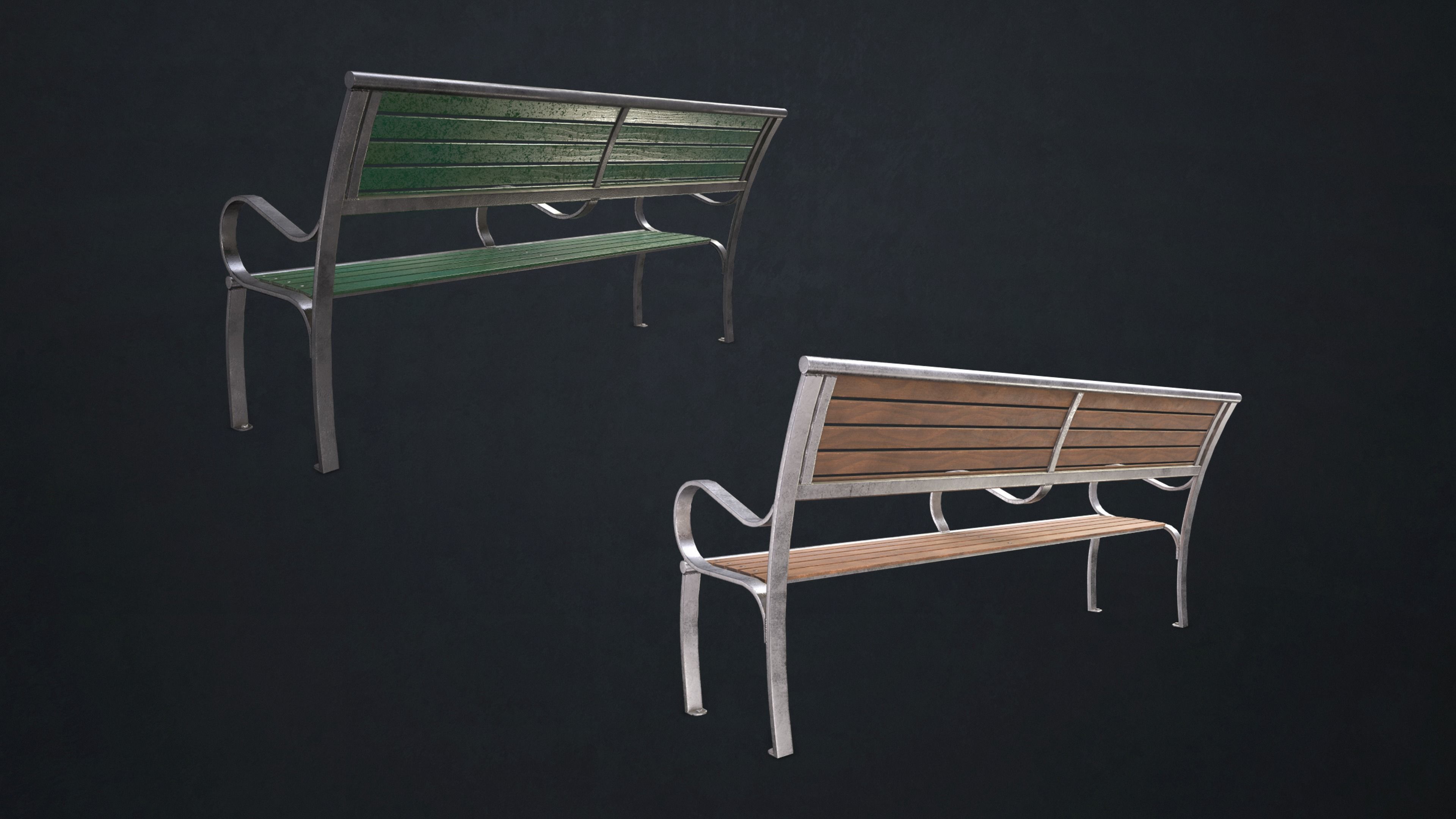 Street Bench Low-poly 3D model_7