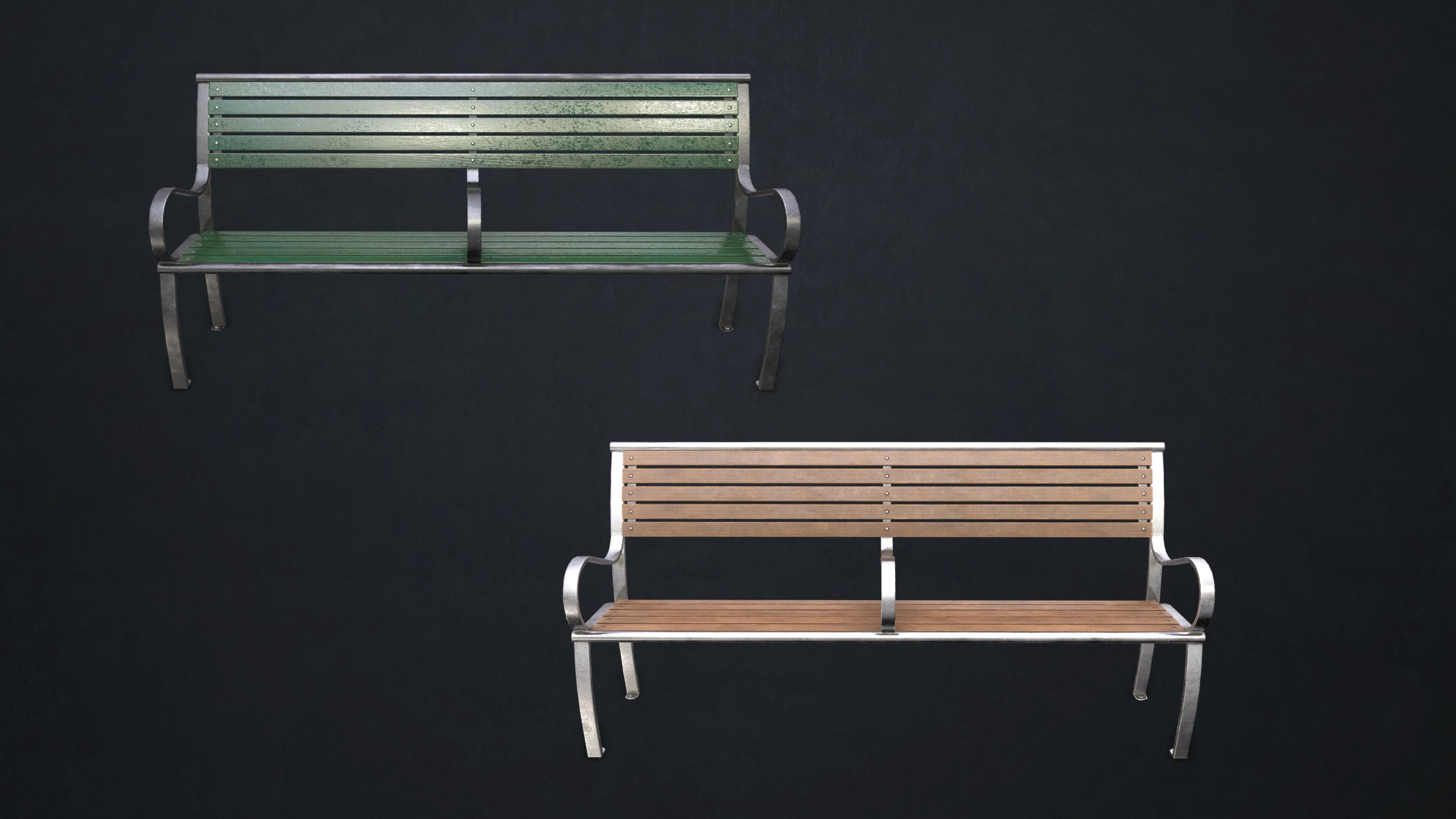 Street Bench Low-poly 3D model_8