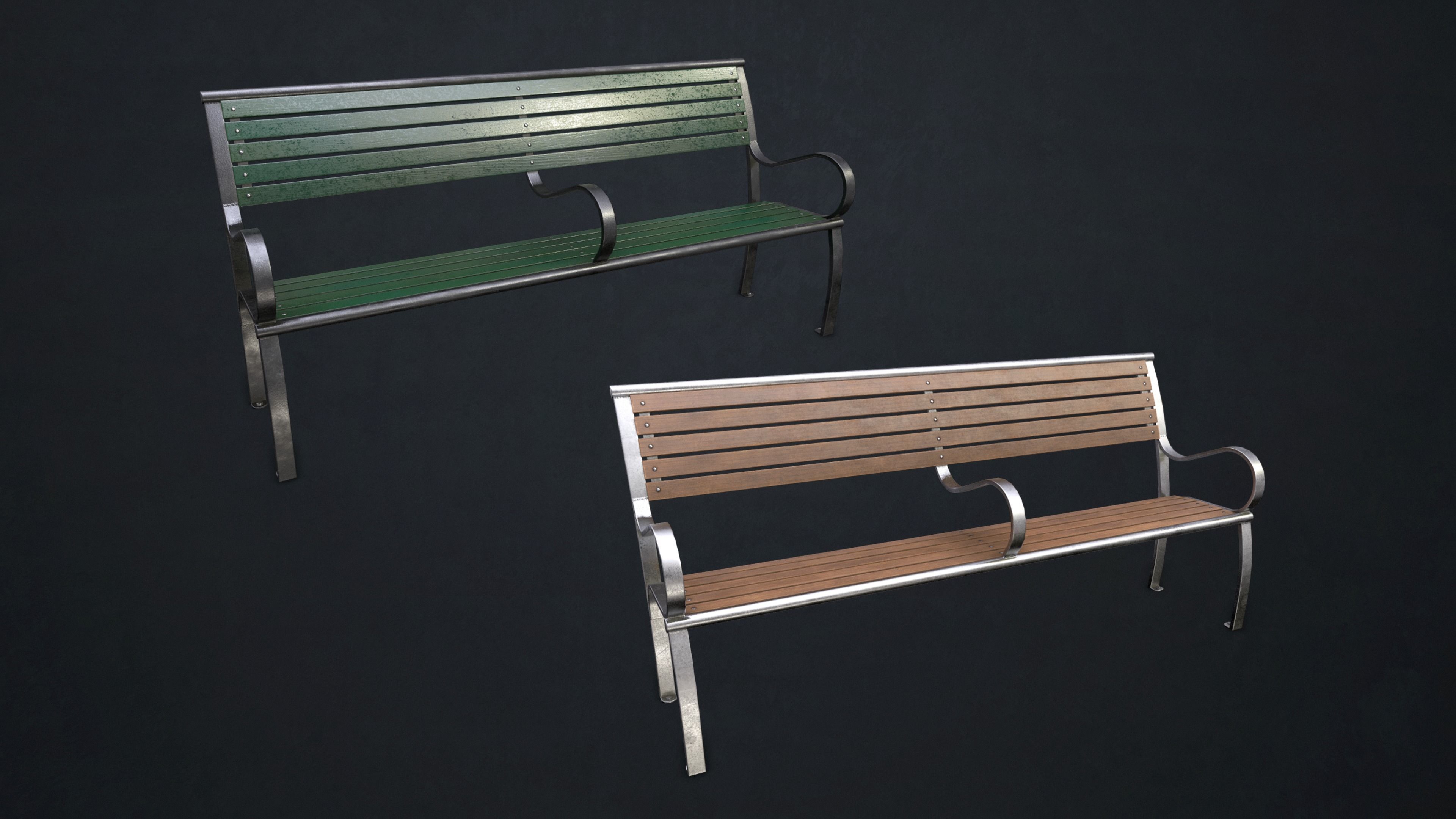 Street Bench Low-poly 3D model_6
