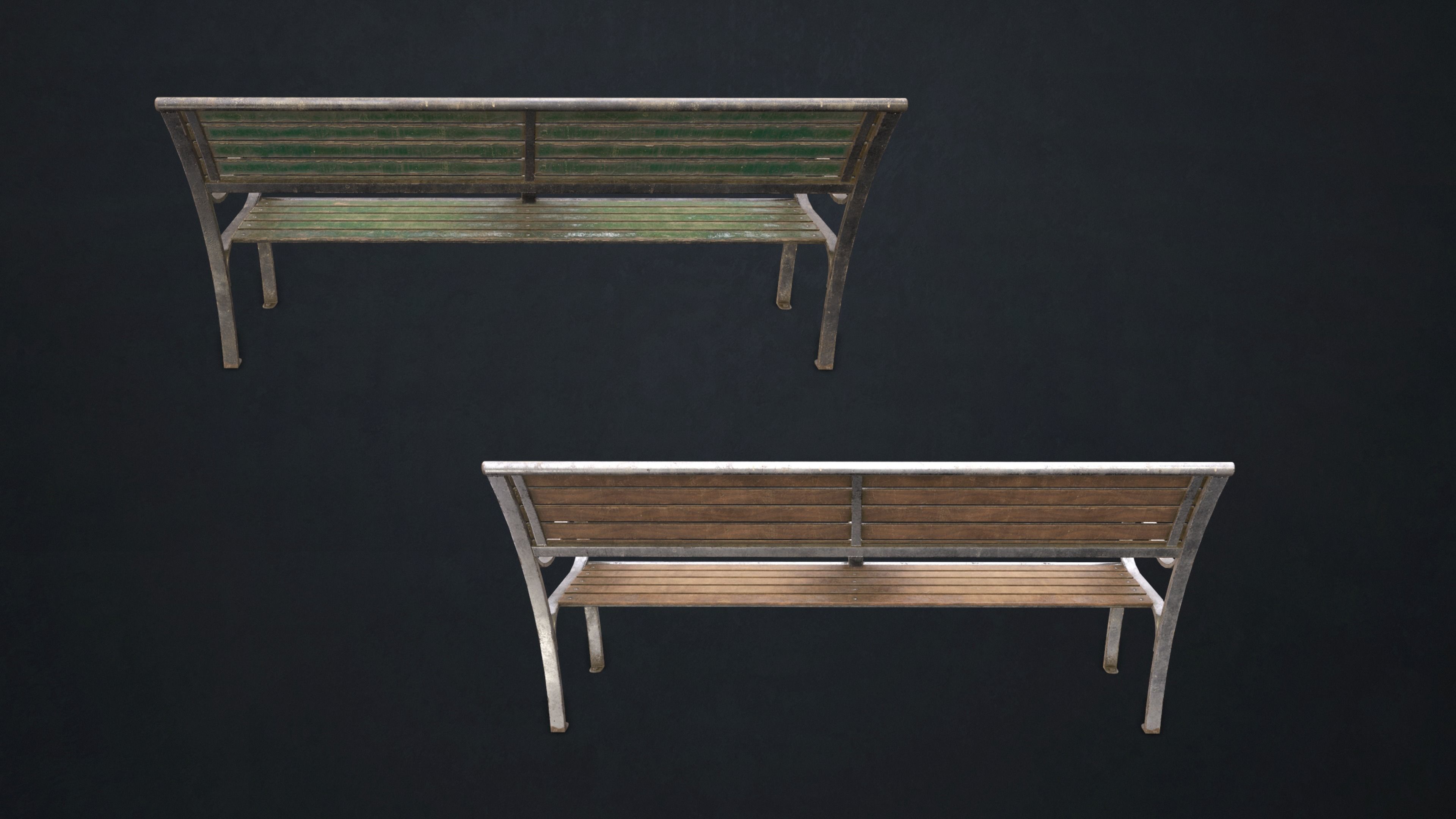 Street Bench Low-poly 3D model_4