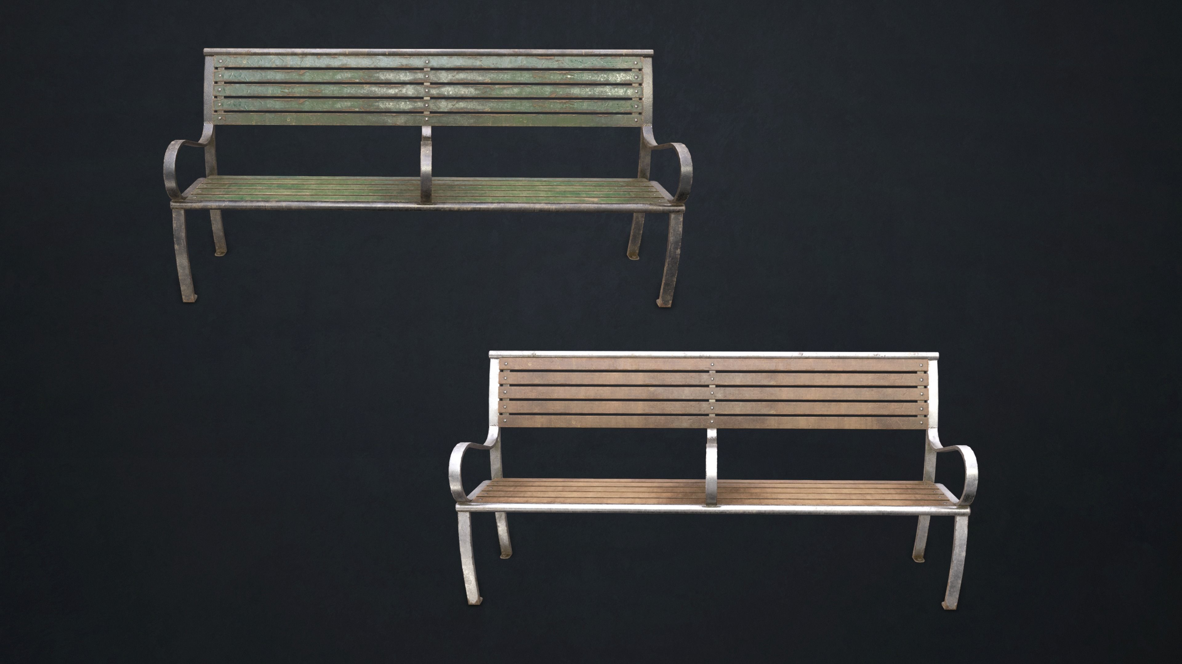 Street Bench Low-poly 3D model_3