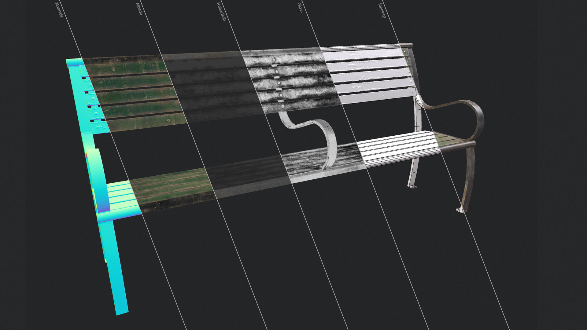 Street Bench Low-poly 3D model_12