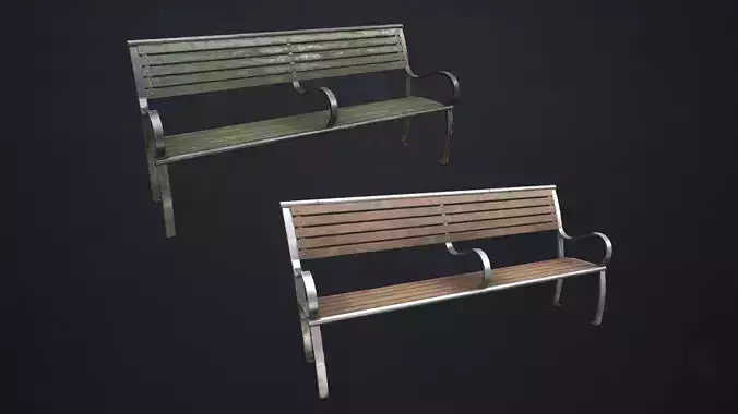 Street Bench Low-poly 3D model