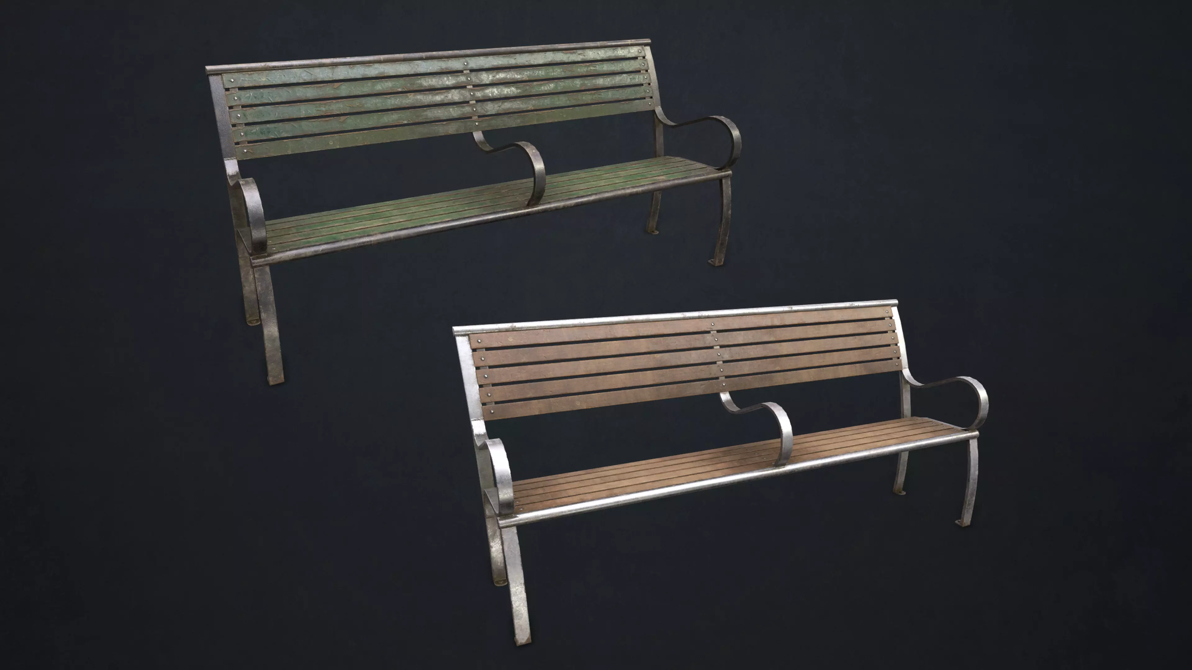 Street Bench Low-poly 3D model_0