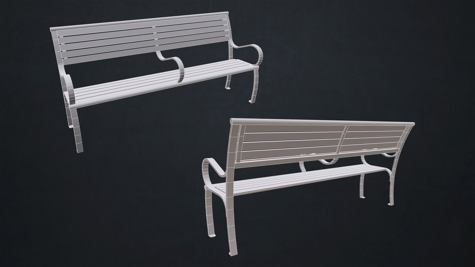 Street Bench Low-poly 3D model_11