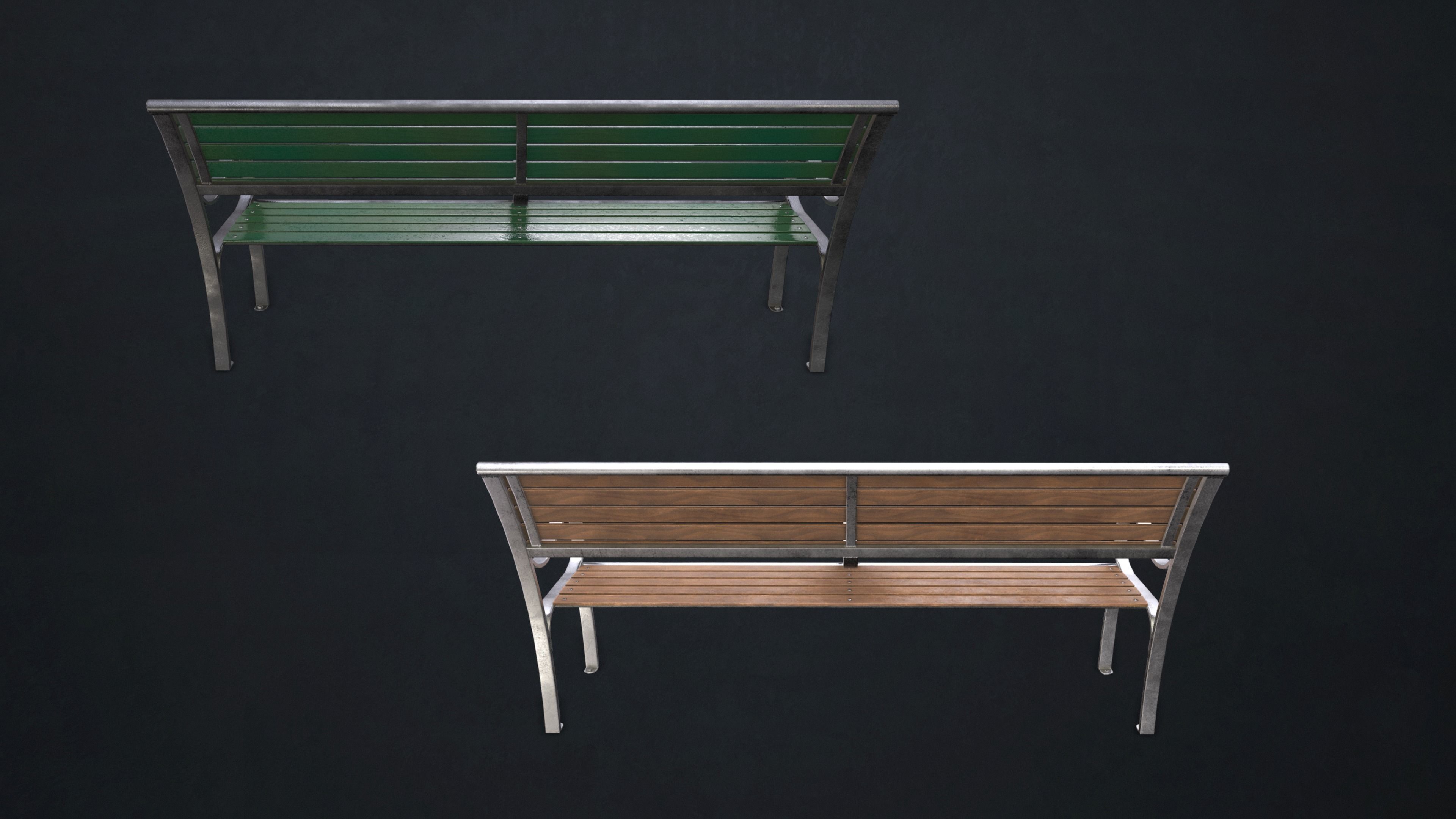 Street Bench Low-poly 3D model_9
