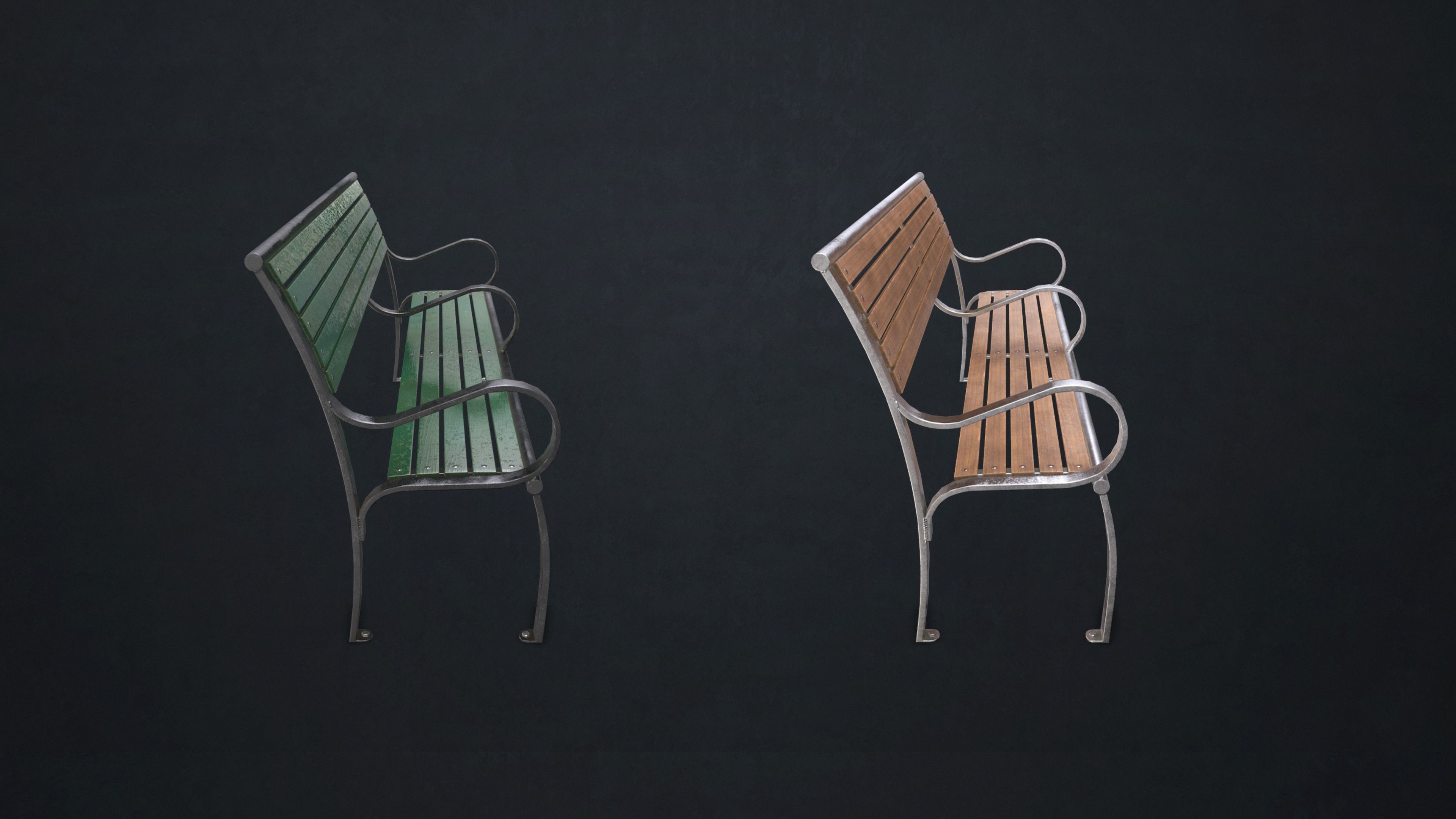 Street Bench Low-poly 3D model_10