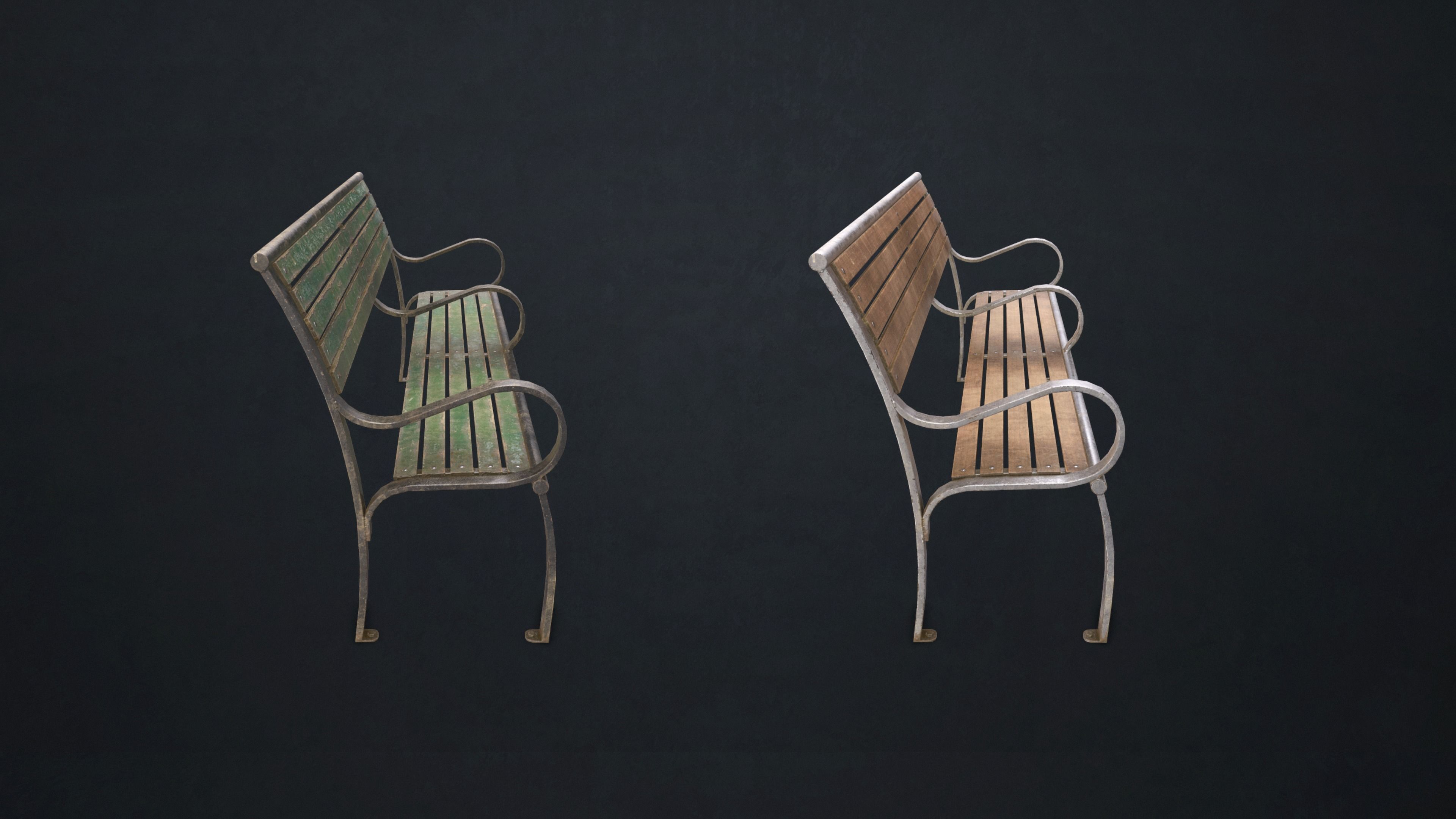 Street Bench Low-poly 3D model_5