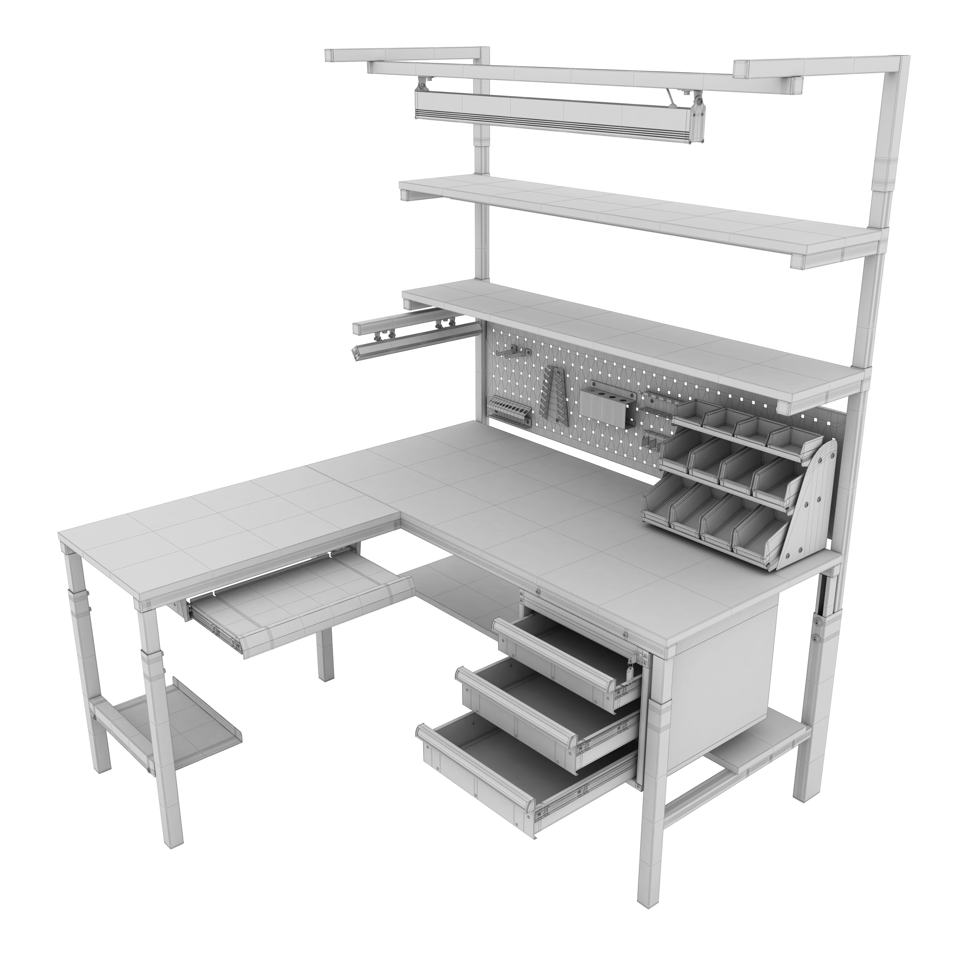 Corner working table 3D model_8