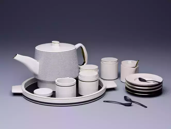 Tea Set 3D Model with Procedural Textures