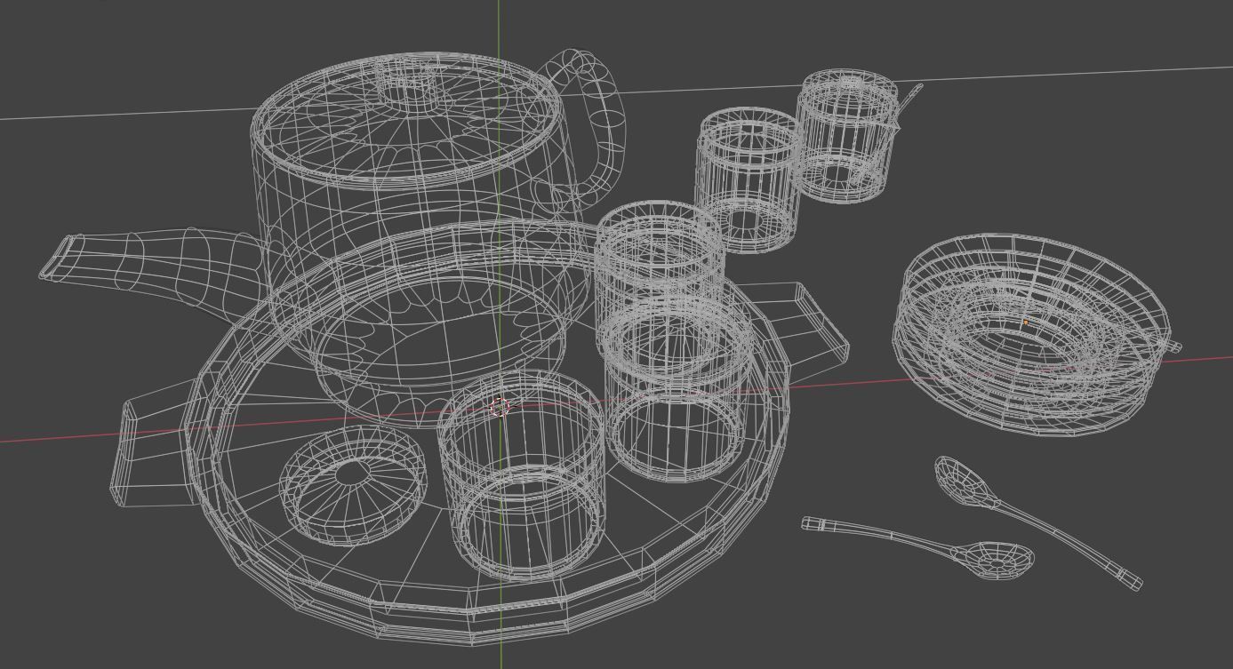 Tea Set 3D Model with Procedural Textures 3D model_4