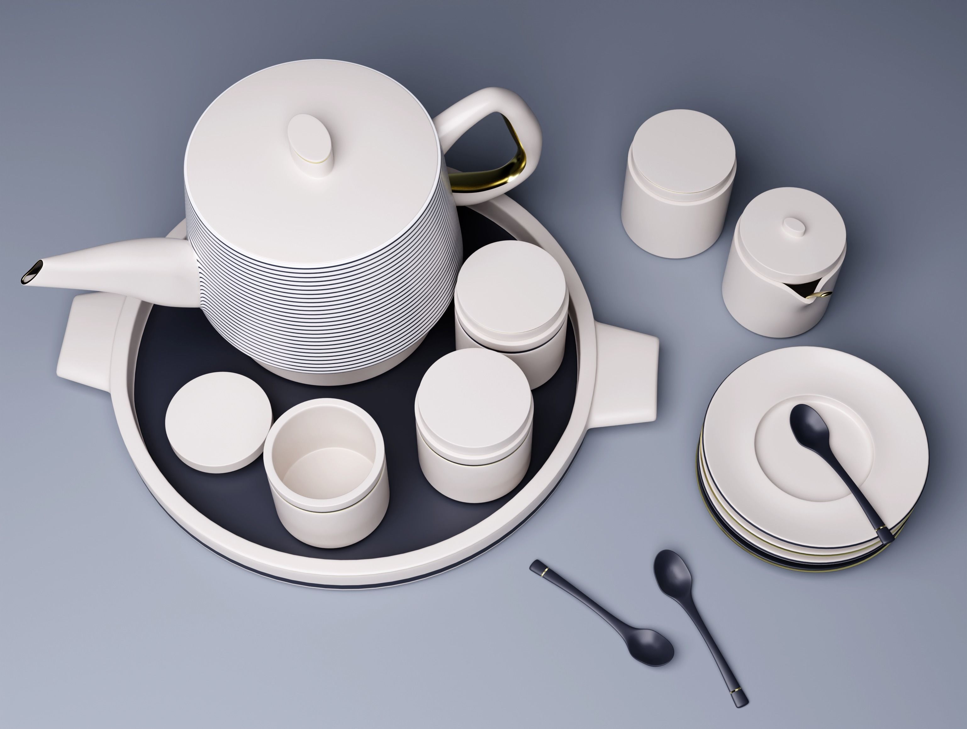 Tea Set 3D Model with Procedural Textures 3D model_1