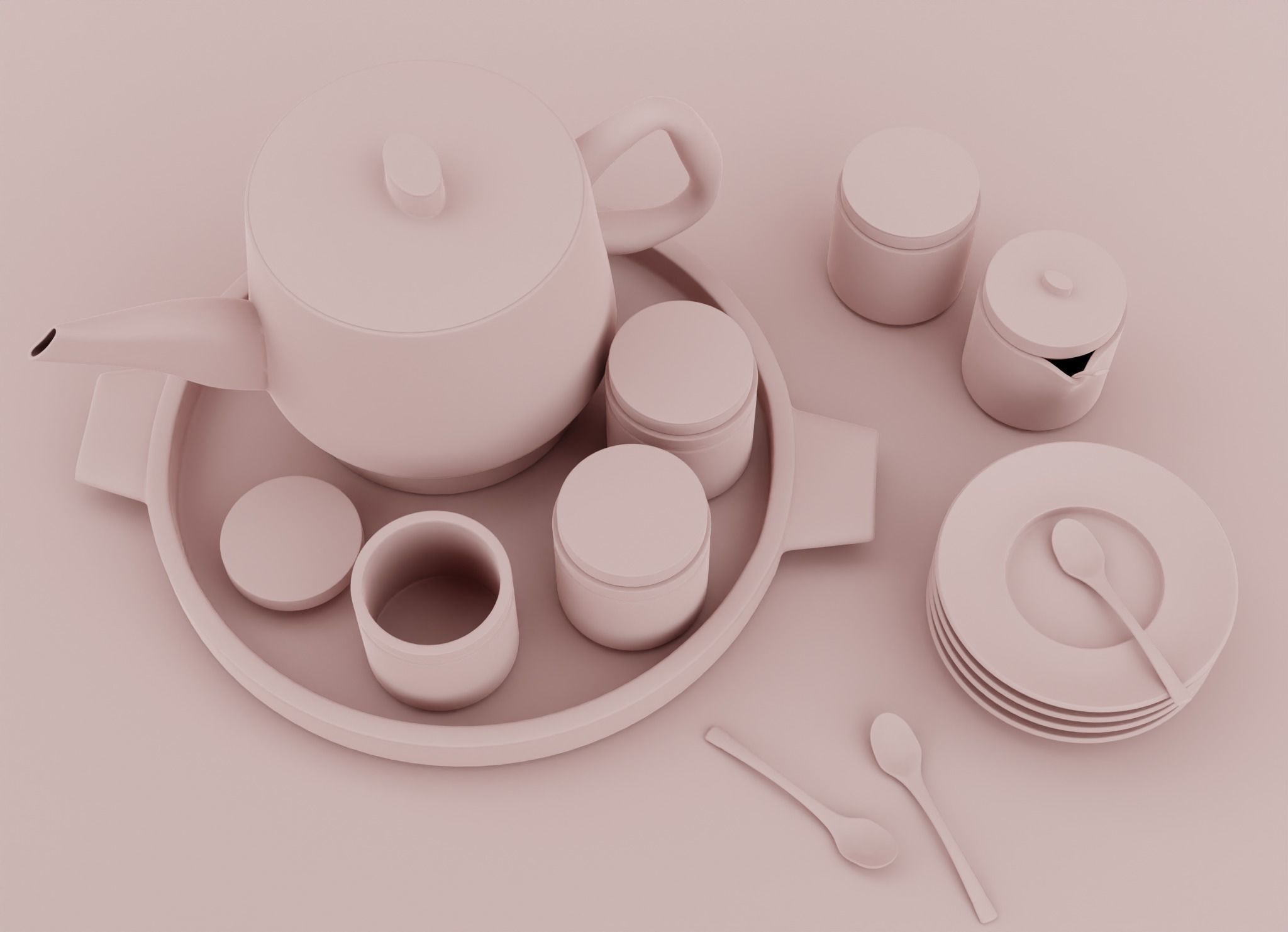 Tea Set 3D Model with Procedural Textures 3D model_2