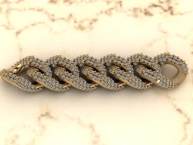 B-135 cuban link bracelet gold with diamonds 3D print model